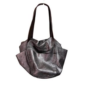 Oh by Joy Gryson Silver Metallic Slouchy Leather Shoulder Bag Purse
